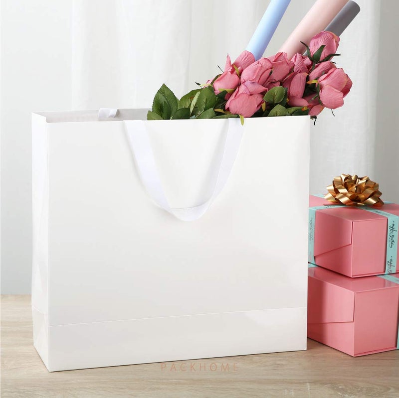 PACKHOME 6 Extra Large Gift Bags 17.5x6x16 Inches, White Premium Gift Bags with Handles for Gift Giving (Glossy White) - Image 2